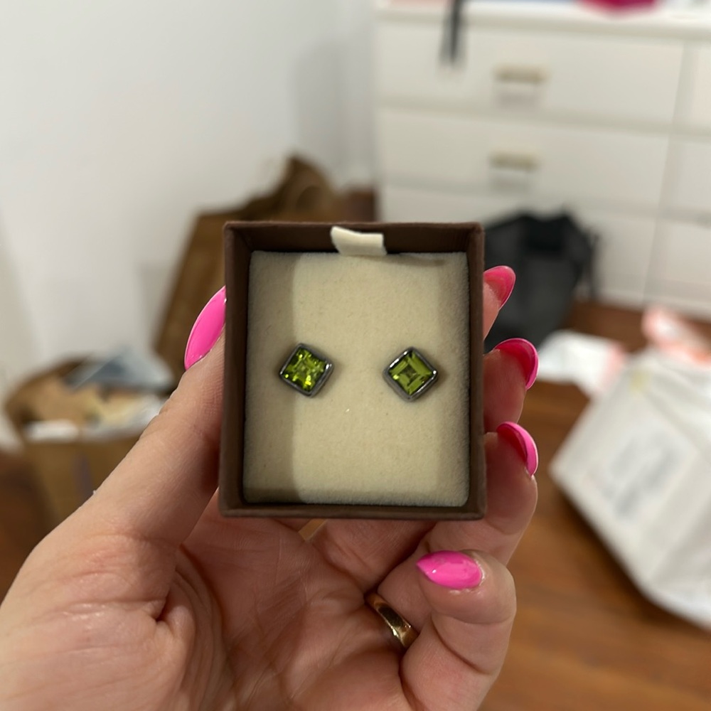 NEVER worn. Fire & ice peridot studs